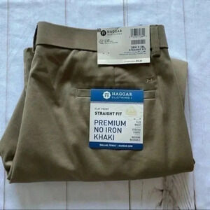 Haggar Flat Front Straight Fit Pemium No Iron Khaki Men’s Pants Size36W X 29L